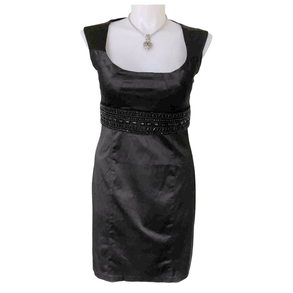 Bisou Bisou Faux Leather Satin Black Cocktail Dress NWT Size 10 Par…
